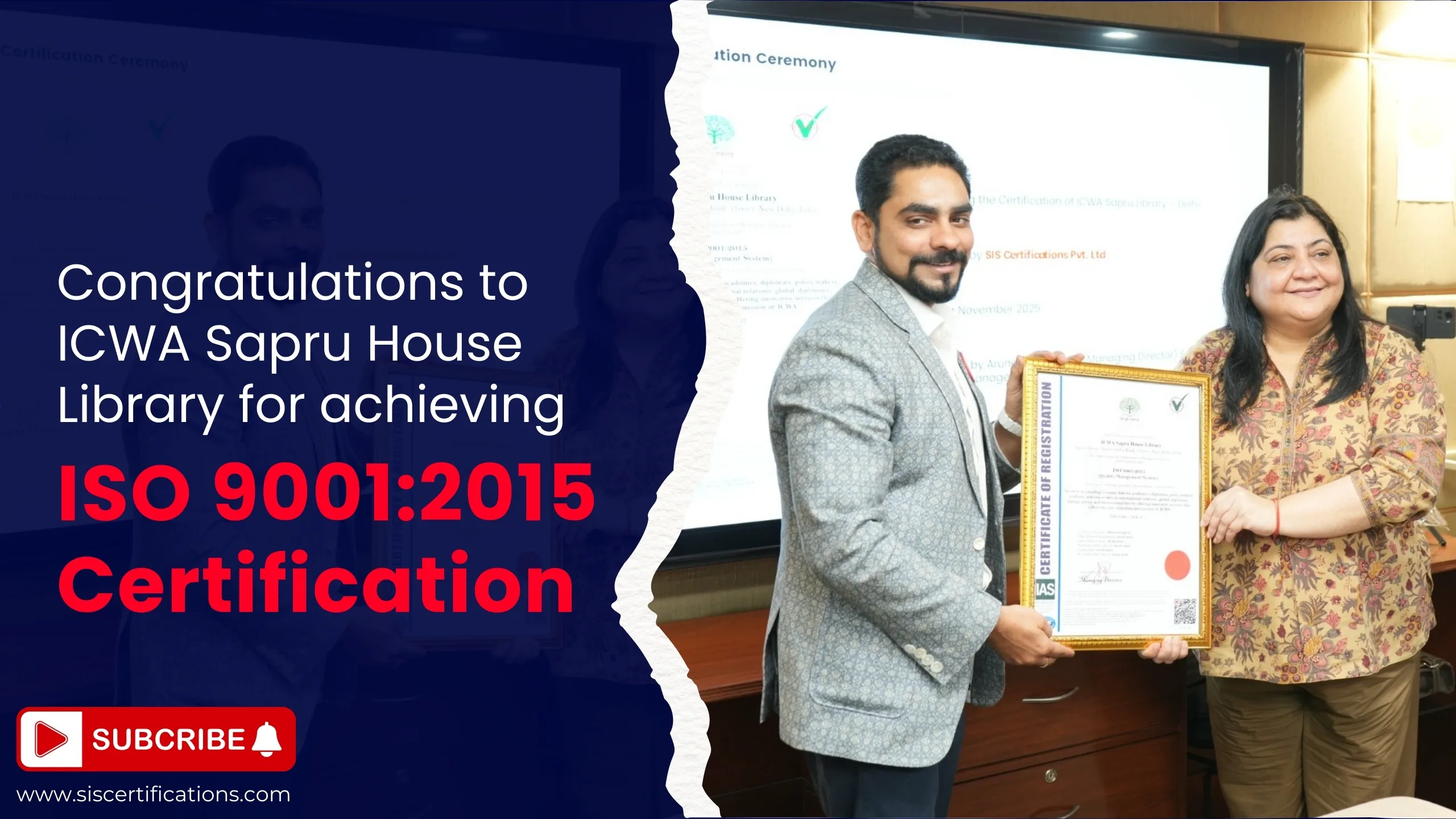 Appreciation letter - Congratulations To ICWA Sapru House Library For Achieving ISO 90012015 Certification