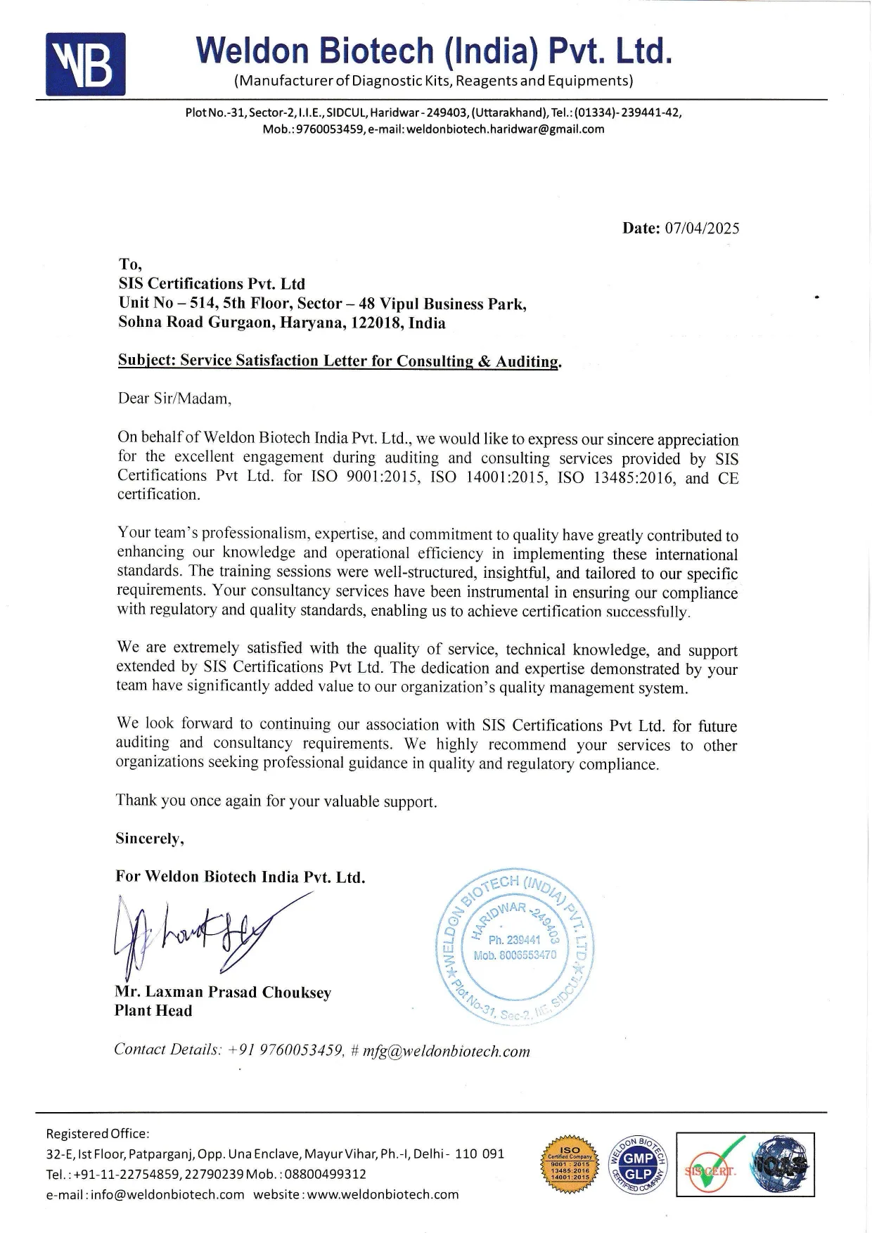 Appreciation letter - Weldon Biotech 1