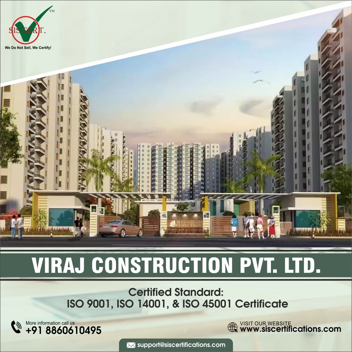 SIS Certifications Awarded ISO 9001, ISO 14001, and ISO 45001 Certificate to Viraj Construction