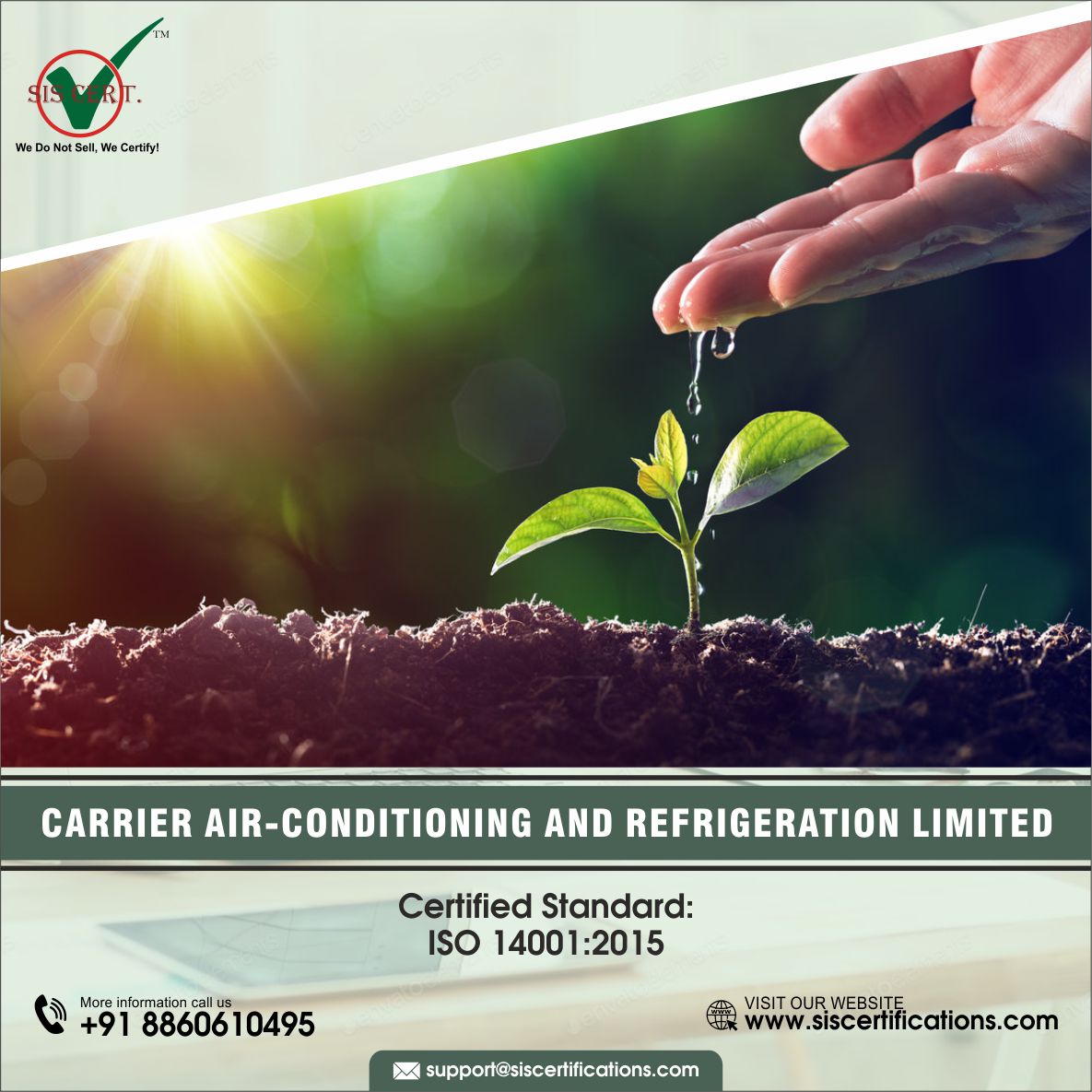 ISO 140012015 Certificate to Carrier Airconditioning Refrigeration Ltd