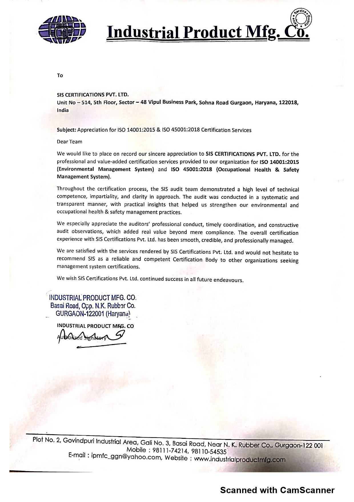 IPMC Appreciation letter