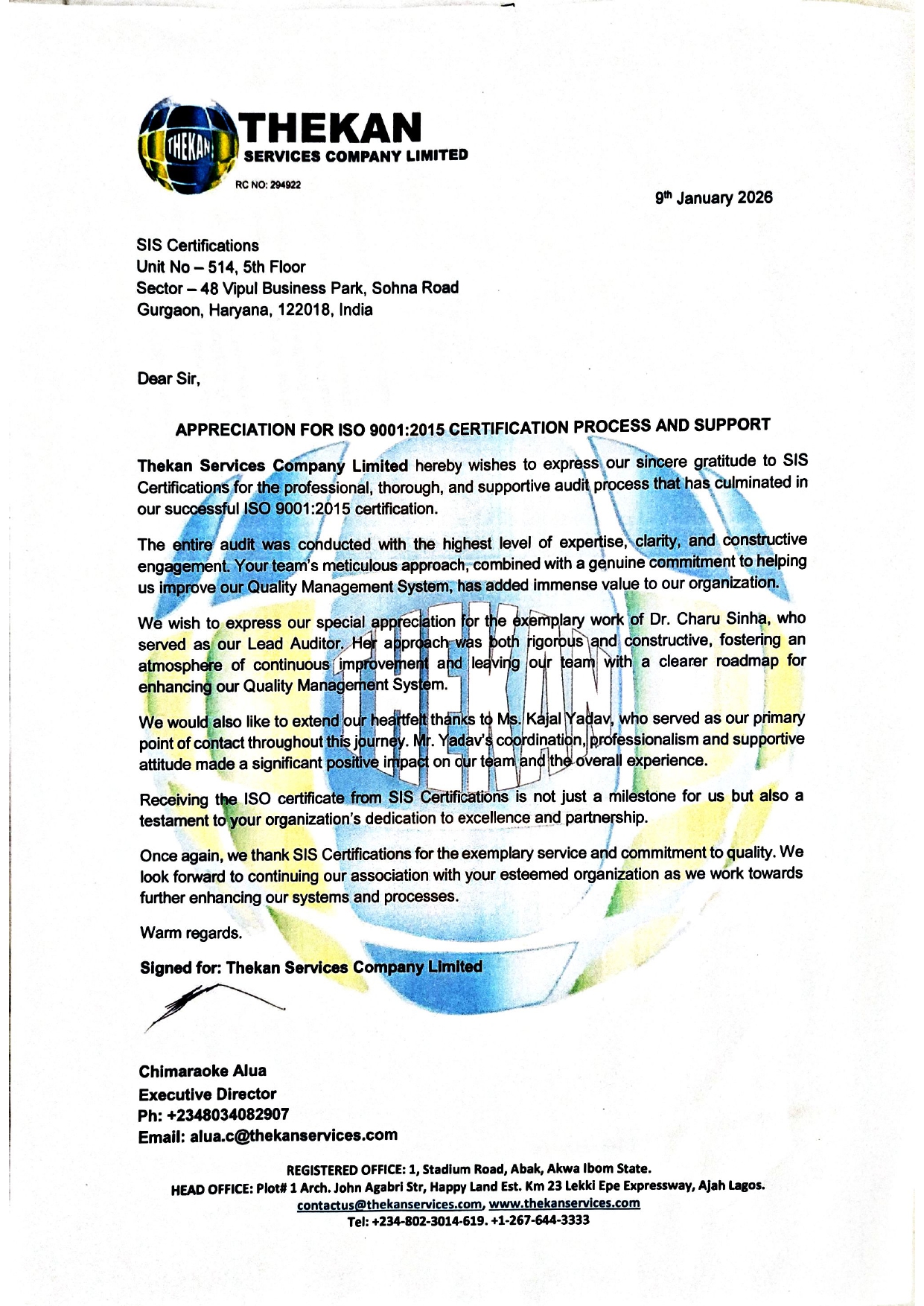 Thekan Appretiation Letter