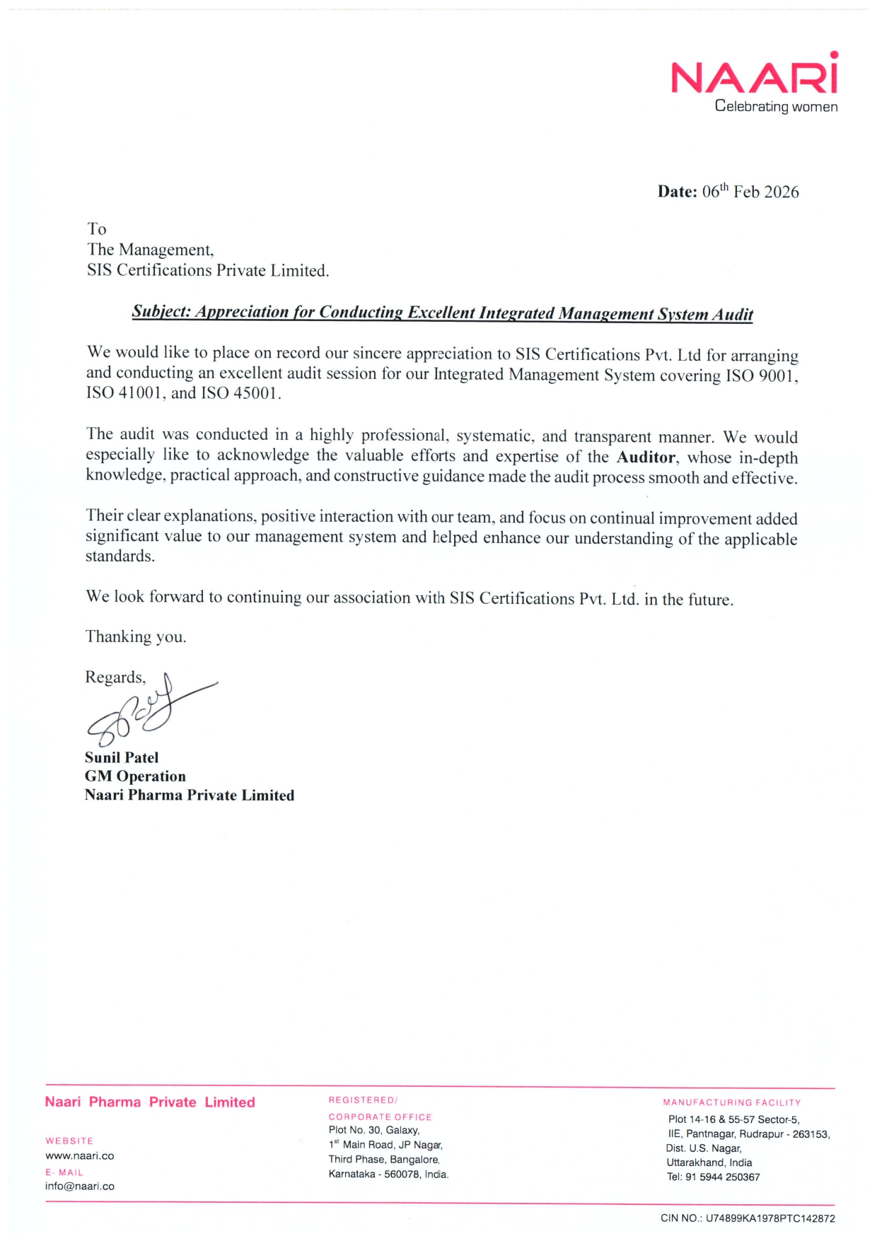 Appreciation Letter_Naari Pharma Private Limited