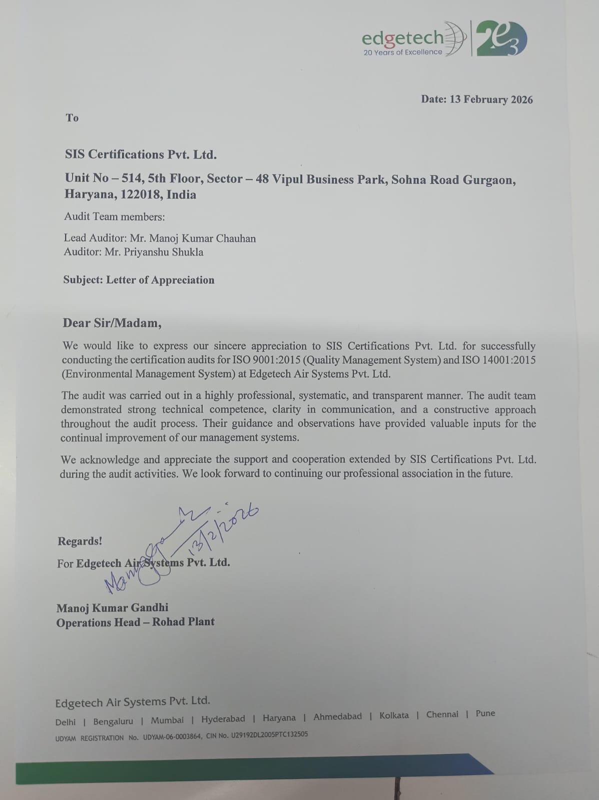 edgetech appreciation letter